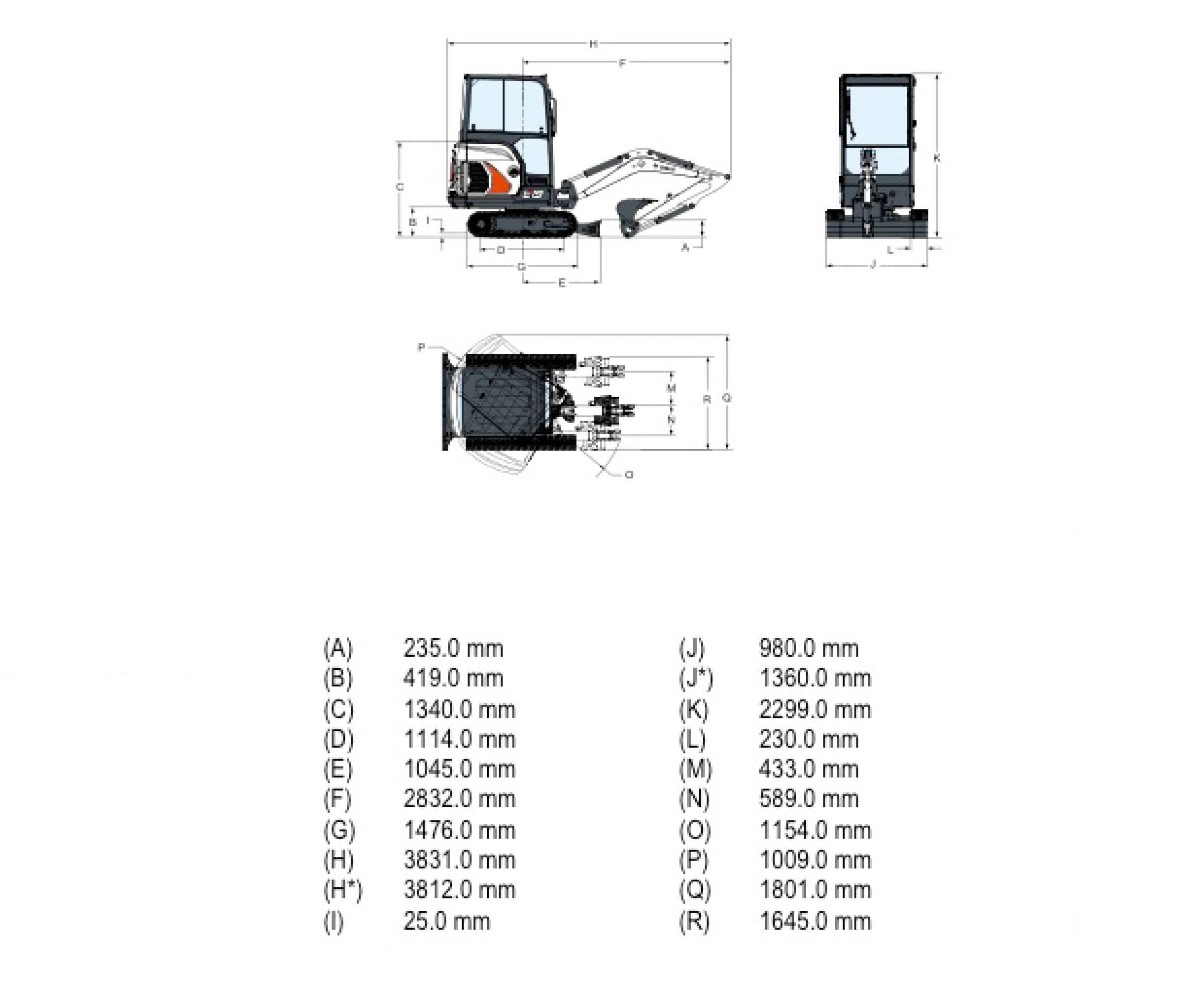 Габариты экскаватора Bobcat E19