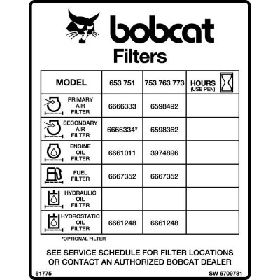 Наклейка на фильтр Bobcat, 6709781