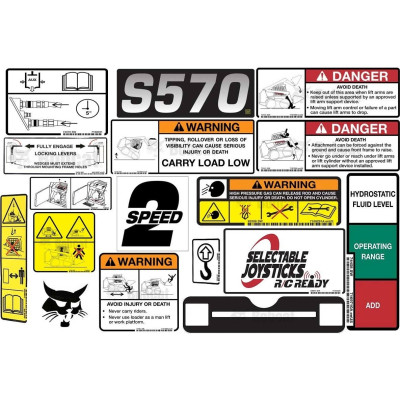 Комплект переводных табличек для внутреннего и внешнего перевода модели S570 Bobcat, 6990599