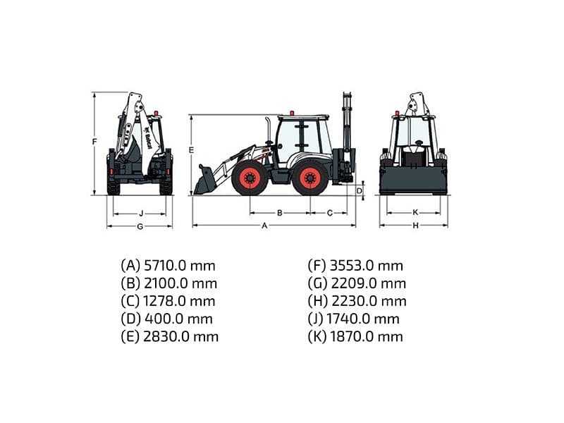 Габариты экскаватора - погрузчика Bobcat B700