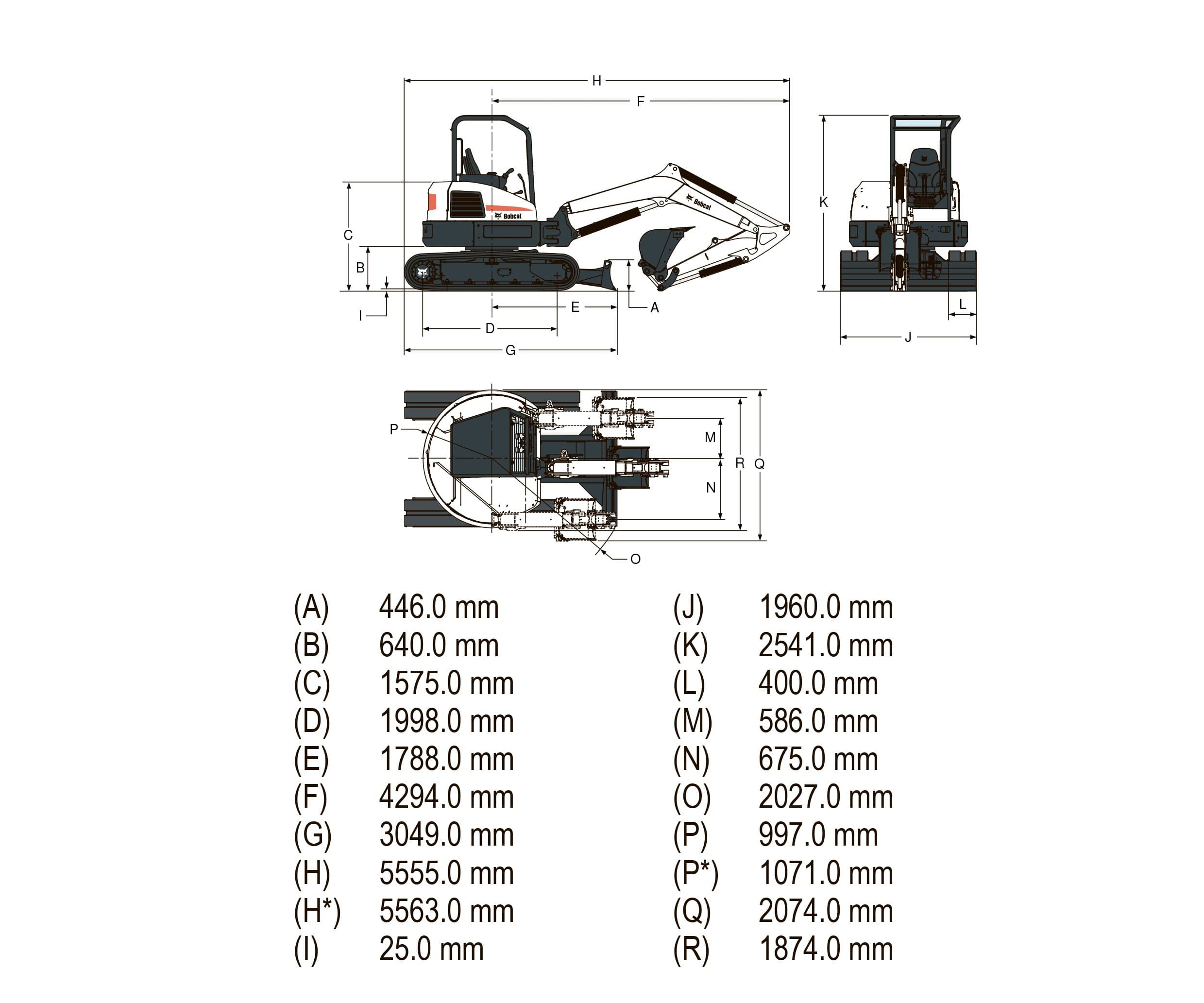 Габариты экскаватора Bobcat E50