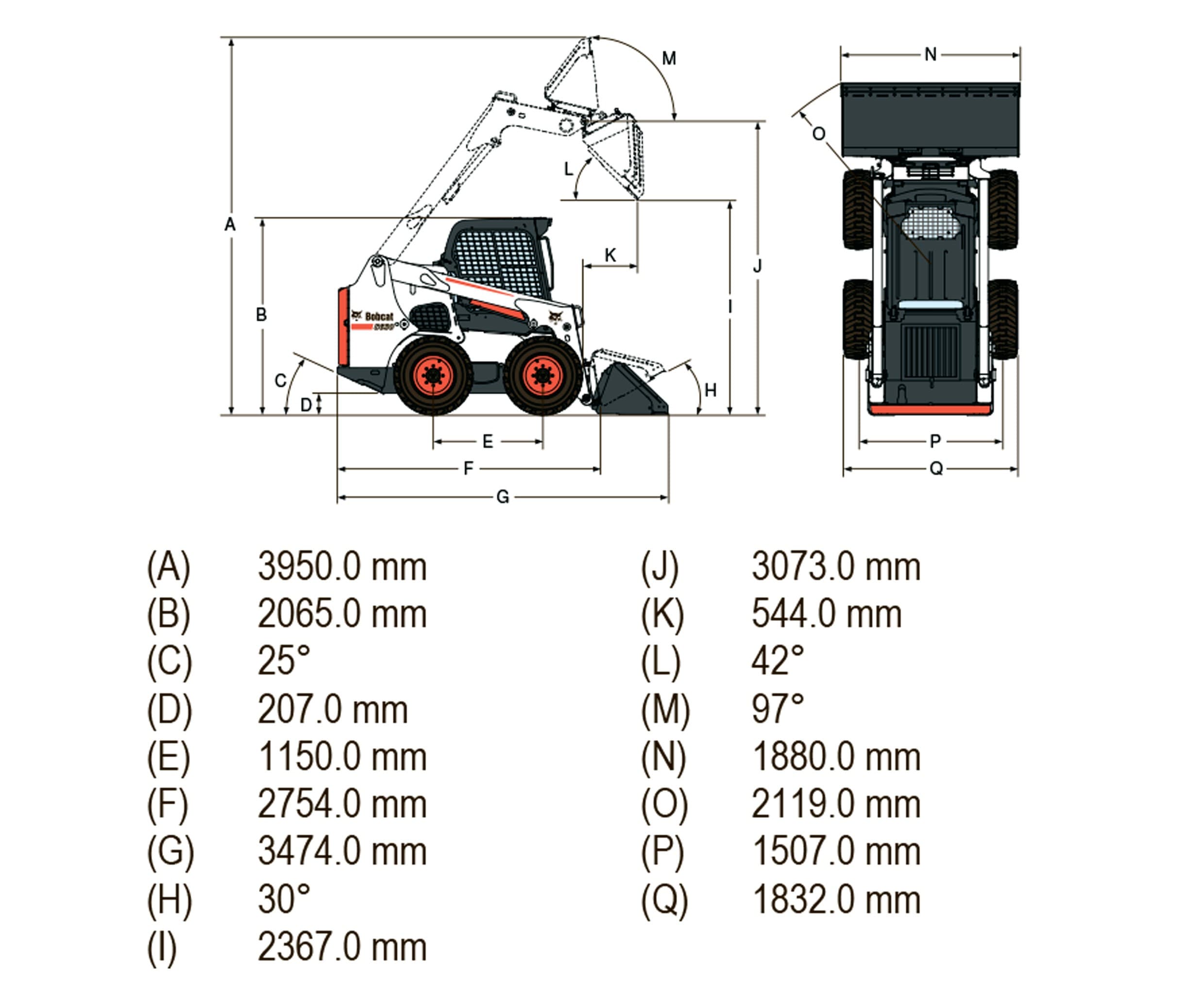 Габариты мини-погрузчика Bobcat S630