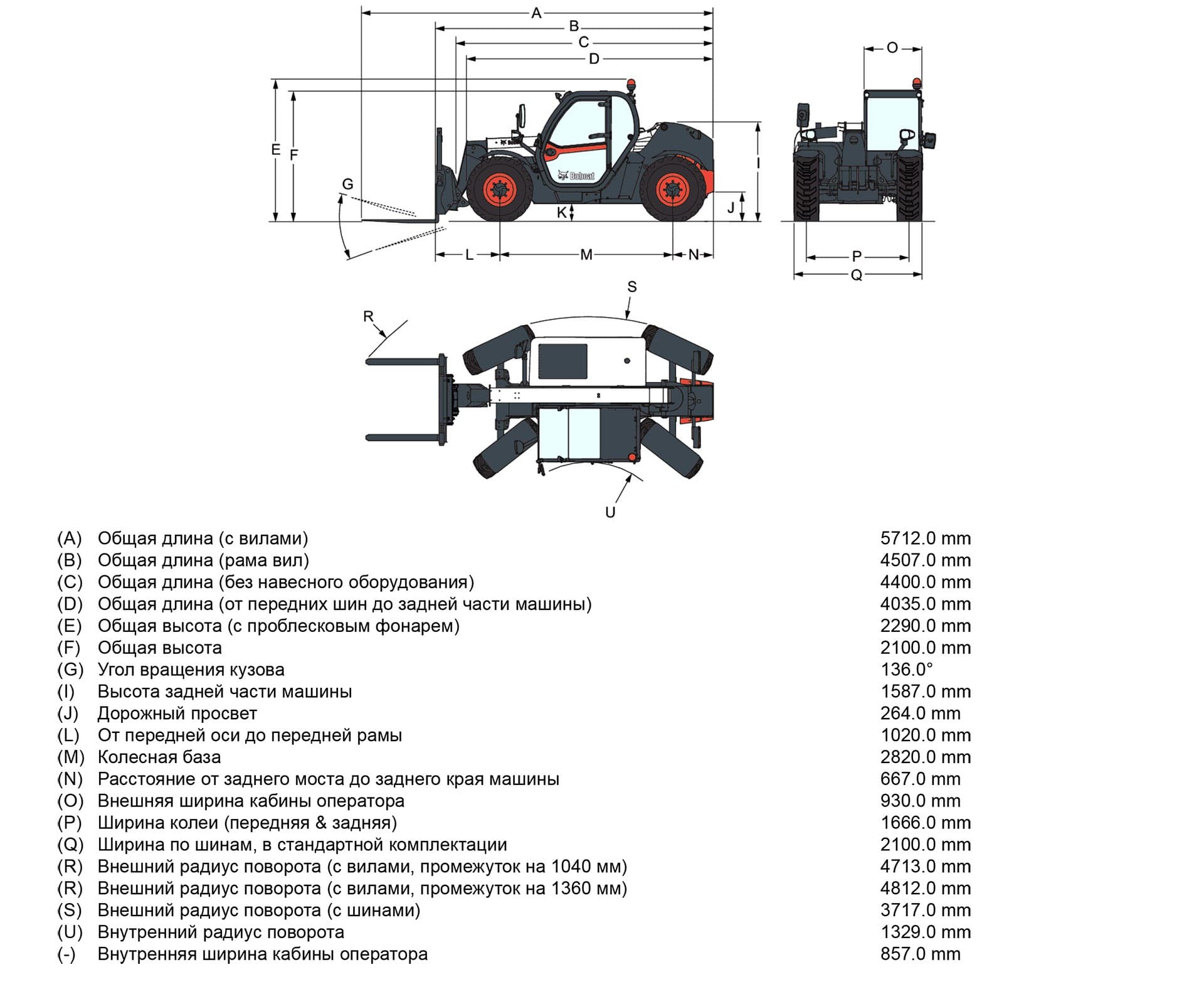 Габариты погрузчика Bobcat TL30.60